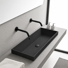 Rectangular Black Ceramic Trough Drop In Sink