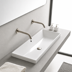 Trough Drop In Sink, Rectangular White Ceramic