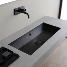 Rectangular Black Ceramic Trough Undermount Sink