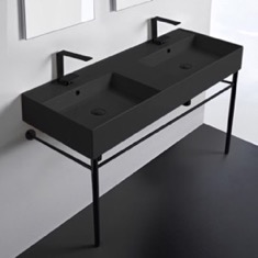 Black Modern Double Console Sink, 48 inch