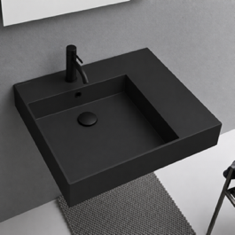 Wall Mount Sink - ADA, 24 inch, Rectangular, Modern, With Counter Space, Ceramic, Matte Black