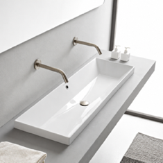 Rectangular White Ceramic Trough Drop In Sink