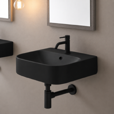 Wall Mount Sink - 20 inch, Round, Modern, Ceramic, Matte Black