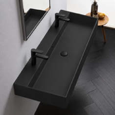 Black Ceramic Trough Wall Mounted or Vessel Sink