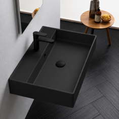 Rectangular Black Ceramic Wall Mounted or Vessel Sink