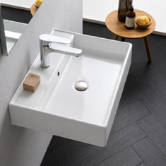 Wall Mounted Bathroom Sink, Rectangular, White Ceramic
