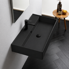 Rectangular Black Ceramic Wall Mounted or Vessel Sink
