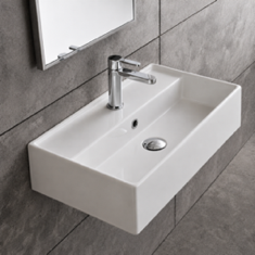 Rectangular White Ceramic Wall Mounted or Vessel Sink