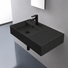 Black Ceramic Wall Mounted or Vessel Sink With Counter Space