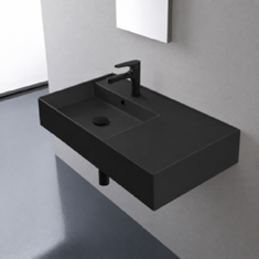 Black Ceramic Wall Mounted or Vessel Sink With Counter Space
