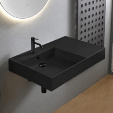 Wall Mount Sink - ADA, 32 inch, Rectangular, Modern, With Counter Space, Ceramic, Matte Black