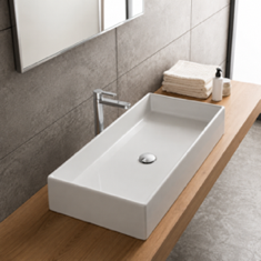 Rectangular White Ceramic Vessel Sink
