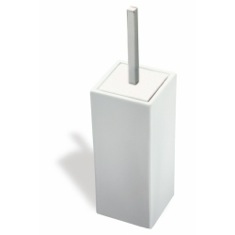 Toilet Brush Holder, White Ceramic with Satin Nickel Handle