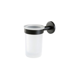 Wall Mounted Frosted Glass Toothbrush Holder with Black Brass