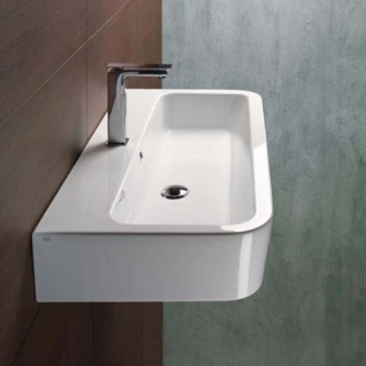 Curved Rectangular White Ceramic Wall Mounted or Vessel Bathroom Sink GSI 694011