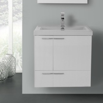 23 inch glossy white bathroom vanity with fitted ceramic sink wall mounted - Wall Mounted Bathroom Cabinet 23 inch glossy white bathroom vanity with fitted ceramic sink wall mounted - Wall Mounted Bathroom Cabinet