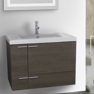 31 inch grey oak bathroom vanity with fitted ceramic sink wall mounted - Wall Mounted Bathroom Cabinet 31 inch grey oak bathroom vanity with fitted ceramic sink wall mounted - Wall Mounted Bathroom Cabinet