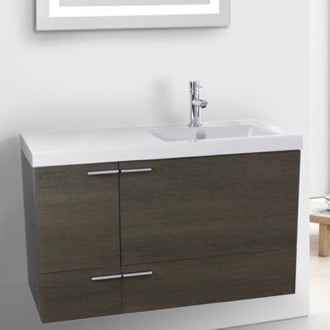39 inch grey oak bathroom vanity with fitted ceramic sink wall mounted - Wall Mounted Bathroom Vanity 39 inch grey oak bathroom vanity with fitted ceramic sink wall mounted - Wall Mounted Bathroom Vanity