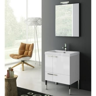 Floor Standing Bathroom Vanity, Modern, 23 Inch, With Mirror, Glossy White ACF ANS01-Glossy White