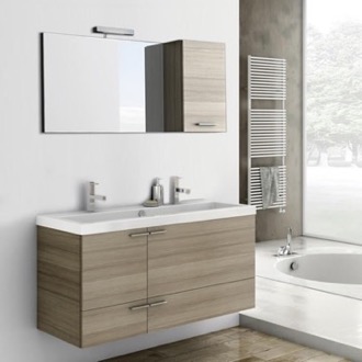 Trough Modern Wall Mount Bathroom Vanity, 47 Inch, With Mirror & Extra Cabinet ACF ANS12