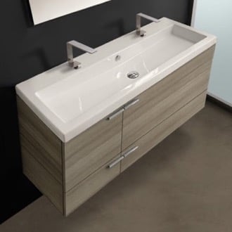 Trough Modern Wall Mounted Bathroom Vanity, Double Sink, 47 Inch, Larch Canapa ACF ANS39-Larch Canapa