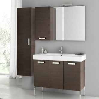39 Inch Modern Free Standing Single Bathroom Vanity With Ceramic Sink Top, Wenge ACF C11-Wenge