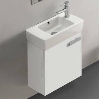 Small Bathroom Vanity, Wall Mounted, 19 Inch, Glossy White ACF C137