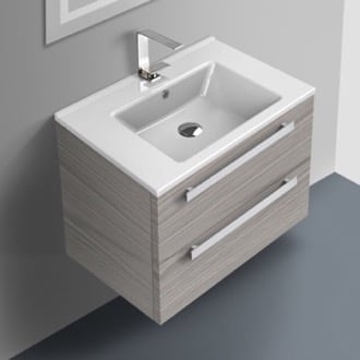 Modern Wall Mounted Bathroom Vanity, 24 Inch, Grey Walnut ACF DA04-Grey Walnut