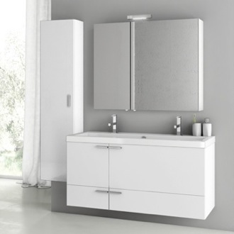 Wide Bathroom Vanity, Double, Floating, 47 Inch, Glossy White ACF ANS218