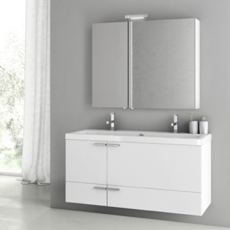 Double Bathroom Vanity, Wall Mounted, 47 Inch, Glossy White ACF ANS216
