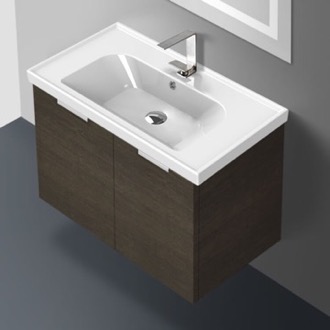 Wall Mount Bathroom Vanity, Modern, 31 Inch, Grey Oak ARCOM LAM06