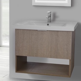 Wall Mount Bathroom Vanity, Open, 32 Inch, Canapa Tranche Oak ARCOM OP01