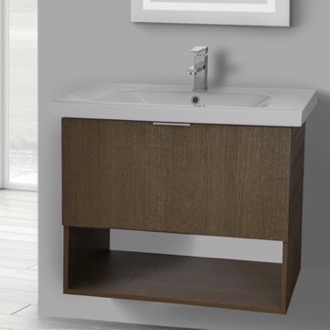 Wall Mounted Bathroom Vanity, Open, 32 Inch, Ecru Tranche Oak ARCOM OP02