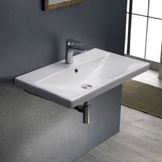 Rectangle White Ceramic Wall Mounted or Drop In Sink CeraStyle 032000-U
