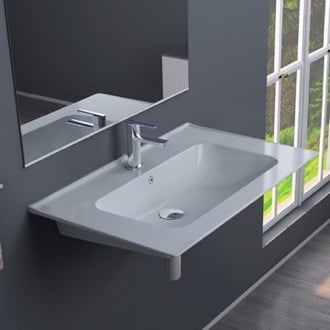 Rectangular White Ceramic Wall Mounted or Drop In Sink CeraStyle 042000-U