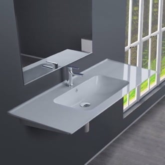 Rectangular White Ceramic Wall Mounted or Drop In Sink CeraStyle 042500-U