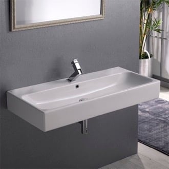 Rectangular White Ceramic Wall Mounted or Vessel Sink CeraStyle 080300-U
