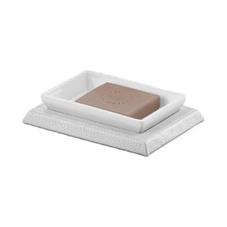 Rectangle White Faux Leather Soap Holder Gedy 1511-02