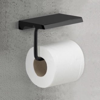 Modern Matte Black Toilet Paper Holder With Shelf Gedy 2039-14