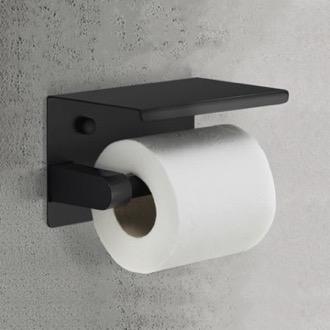 Modern Matte Black Toilet Paper Holder With Shelf Gedy 2839-14