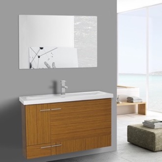39 Inch Teak Wall Mounted Vanity with Ceramic Sink, Mirror Included Iotti NS35