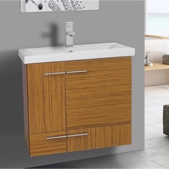 Bathroom Vanity 24 Inch Teak Wall Mounted Vanity with Ceramic Sink Iotti NS12