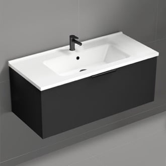 Black Bathroom Vanity, Modern, Wall Mounted, 39 Inch Nameeks BODRUM21