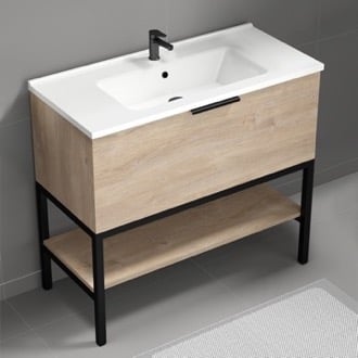 Modern Bathroom Vanity, Free Standing, 39 Inch, Brown Oak Nameeks BODRUM3