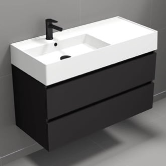 Black Bathroom Vanity, Floating, Modern, 39 Inch Nameeks BLOCK23