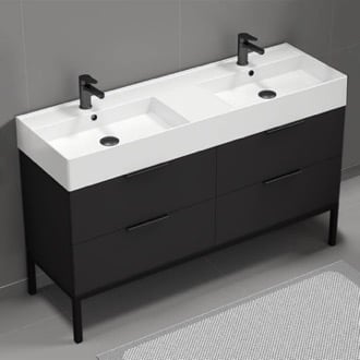 Double Bathroom Vanity, Floor Standing, 56 Inch, Matte Black Nameeks DERIN18