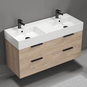 48 Inch Bathroom Vanity, Double Sink, Wall Mount, Modern, Brown Oak Nameeks DERIN29