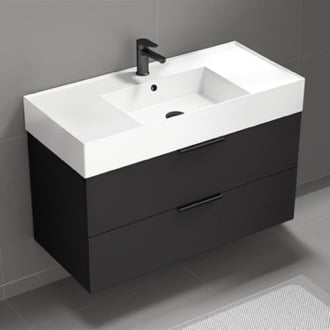40 Inch Wall Mount Single Bathroom Vanity With Ceramic Sink Top, Matte Black Nameeks DERIN39