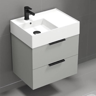 24 Inch Modern Wall Mount Single Bathroom Vanity With Ceramic Sink Top, Grey Mist Nameeks DERIN43