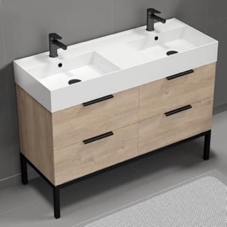 Double Bathroom Vanity, Floor Standing, 48 Inch, Brown Oak Nameeks DERIN5